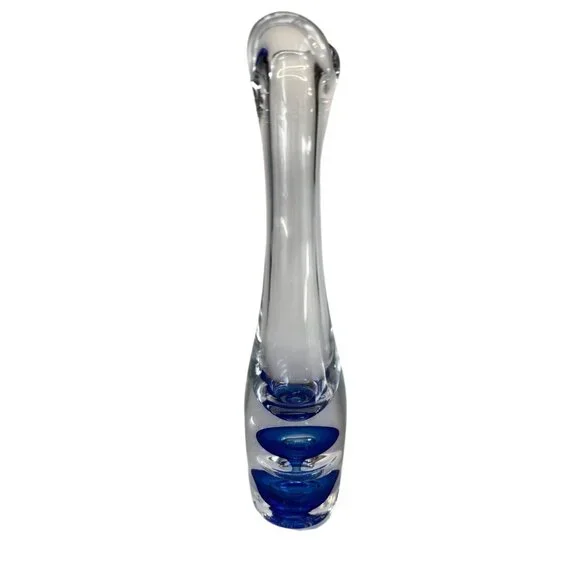 Vintage Vas Vitreum Sweden Cobalt Bubble Art Glass Bud Vase 10" Signed With Gift - Picture 6 of 11